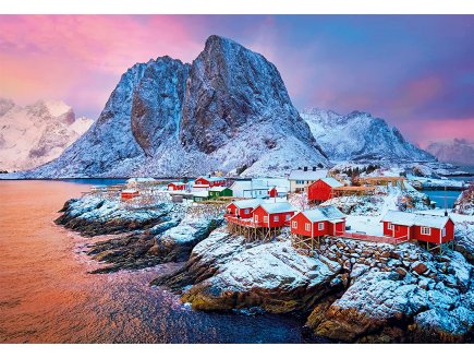 PUZZLE SCANDINAVE : VILLAGE HAMNOY 500 PIECES - COLLECTION PAYSAGE NORVEGE - MONTAGNE - CLEMENTONI - 35144