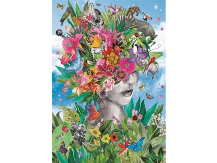 Puzzle Tête dans la Jungle 500 pièces - Portait de femme fleurs, art floral - Clementoni - 35600