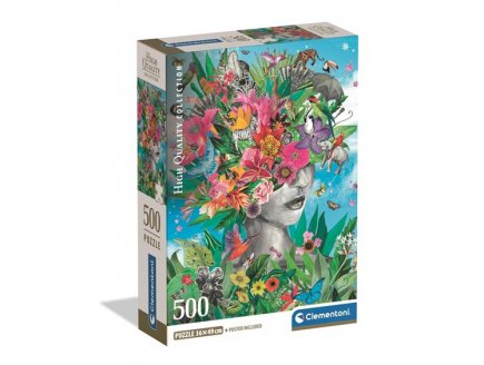Puzzle Tête dans la Jungle 500 pièces - Portait de femme fleurs, art floral - Clementoni - 35600