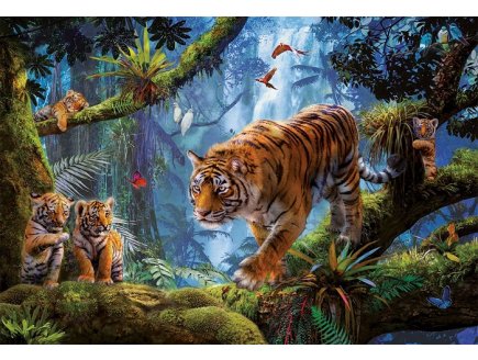 PUZZLE TIGRE AVEC BEBES DANS LA FORET 1000 PIECES - COLLECTION ANIMAUX SAUVAGES - EDUCA 17662