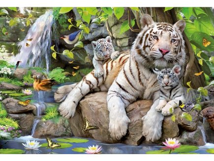 PUZZLE TIGRES BLANCS DU BENGALE AU BORD DE LA RIVIERE 1000 PIECES - COLLECTION ANIMAUX SAUVAGES - EDUCA - 14808