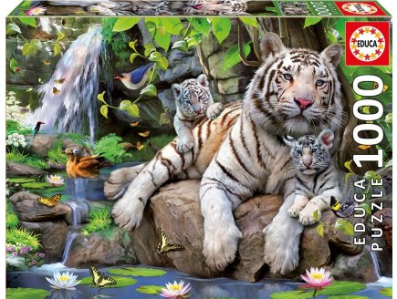 Puzzle tigres blancs du bengale au bord de la riviere 1000 pieces - collection animaux sauvages - Educa - 14808