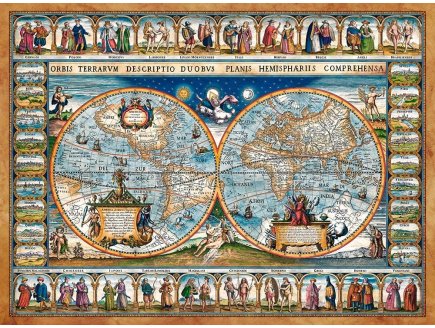 PUZZLE VIEILLE CARTE DU MONDE ILLUSTREE 1639 2000 PIECES - COLLECTION HISTOIRE ET GEOGRAPHIE
