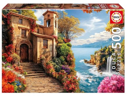 Puzzle Village en bord de mer 500 pieces - Maisons en pierre, Cascade et montagnes - Educa - 20296