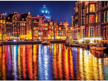 PUZZLE VILLE D'AMSTERDAM ET LE FLUVE D AMSTEL VUE DE NUIT 500 PIECES - COLLECTION PAYSAGE PAYS-BAS - CLEMENTONI - 35037