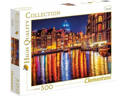 Puzzle ville d'amsterdam et le fluve d amstel vue de nuit 500 pieces - collection paysage pays-bas - Clementoni - 35037