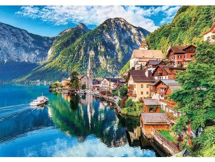 PUZZLE VUE DE LA VILLAGE HALLSTATT : LAC ET MONTAGNE 1500 PIECES - CLEMENTONI PAYSAGE AUTRICHE - 31687