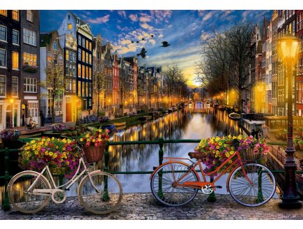 PUZZLE VUE FLEURIE SUR LE CANAL D'AMSTERDAM 2000 PIECES - COLLECTION PAYSAGE PAYS-BAS - EDUCA - 17127