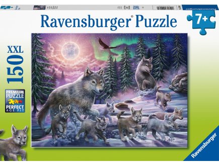 PUZZLE XXL FAMILLE DE LOUPS SE PROMENE DANS LA FORET AU CLAIR DE LUNE - 150 PIECES - RAVENSBURGER - 129089