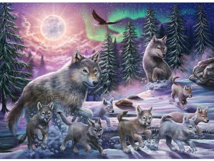 Puzzle xxl famille de loups se promene dans la foret au clair de lune - 150 pieces - Ravensburger - 129089