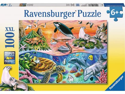 PUZZLE XXL LES ANIMAUX MARINS : DAUPHINS - ORQUE - TORTUE 100 PIECES - RAVENSBURGER - 10681