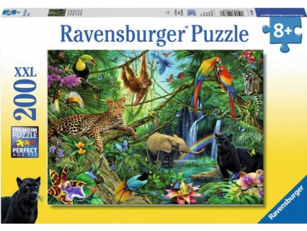 PUZZLE XXL LES ANIMAUX SAUVAGES : SINGE ELEPHANT PERROQUET LEOPARD - 200 PIECES - RAVENSBURGER - 126606