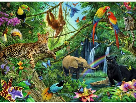 Puzzle xxl les animaux sauvages : singe elephant perroquet leopard - 200 pieces - Ravensburger - 126606