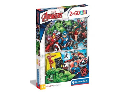 PUZZLES AVENGERS : LES PUISSANTS SUPER HEROS MARVEL 2 X 60 PIECES - SUPERCOLOR - CLEMENTONI - 21605