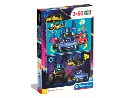 PUZZLES DC BATWHEELS : LES SUPER HEROS VEHICULES EN ACTION 2 X 60 PIECES - SUPERCOLOR - CLEMENTONI - 24812