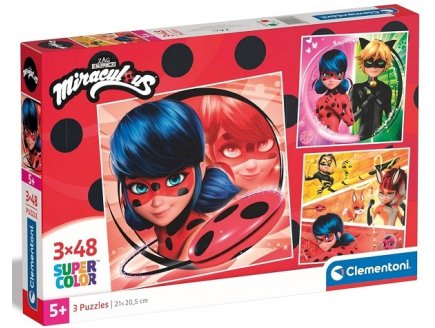 PUZZLES MIRACULOUS : LADYBUG ET SES AMIS SUPER HEROS 3 X 48 PIECES - SUPERCOLOR - CLEMENTONI - 25317