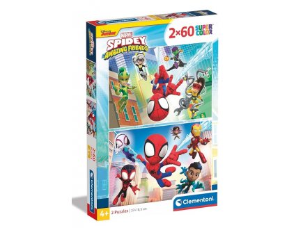 PUZZLES SPIDEY MARVEL : LES AVENTURES DE SPIDEY ET SES AMIS 2 X 60 PIECES - SUPERCOLOR - CLEMENTONI - 21625