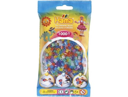 SACHET DE 1000 PERLES A REPASSER HAMA MIDI COULEURS ASSORTIES TRANSPARENTES PAILLETEES - 207-54