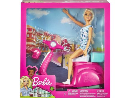 Scooter + Poup�es Barbie + Casque - Poup�e Mannequin - Mattel - gbk85