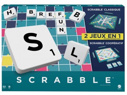 SCRABBLE CLASSIQUE 2 JEUX EN 1 - PLATEAU REVERSIBLE - MATTEL - HWD44 - JEU SOCIETE LETTRES, MOTS