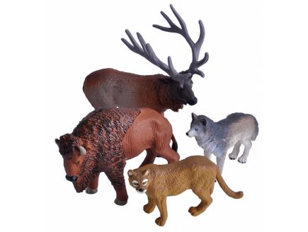 SET ANIMAUX DE LA FORET - 4 FIGURINES - CERF- LYNX - LOUP - BISON - WILD REPUBLIC - 23768