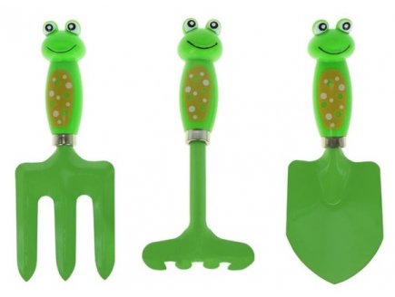 SET DE 3 OUTILS DE JARDIN METAL ENFANT GRENOUILLE - JARDINAGE - JOUET PLEIN AIR