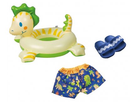 SET DE BAIN DINOSAURE 3 PIECES 35/45 CM : SHORT, BOUEE, CLAQUETTES - HELESS - ACCESSOIRES POUPON 