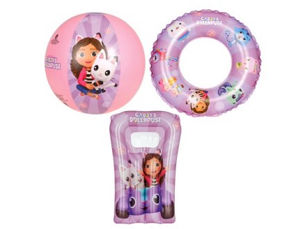 Set de natation Gabby et la Maison magique 3 pi�ces - Bou�e, Matelas, Ballon de plage - Jeux Gonflables, piscine, plage