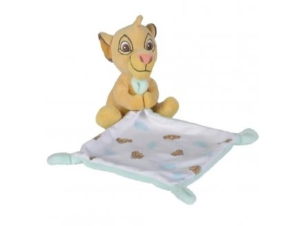 Simba le lion avec doudou plat blanc et vert 15 x 15 cm - Peluche Disney le Roi Lion - Nicotoy