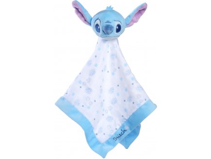 STITCH DOUDOU PLAT AVEC LANGE BLANC ET BLEU 40 X 40 CM - PELUCHE DISNEY - NICOTOY