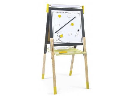 Tableau réglable double face en bois Gris et Jaune + Accessoires - Janod - J09630