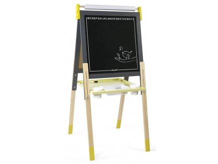 Tableau réglable double face en bois Gris et Jaune + Accessoires - Janod - J09630