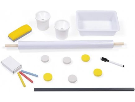Tableau réglable double face en bois Gris et Jaune + Accessoires - Janod - J09630