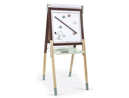 TABLEAU REGLABLE DOUBLE FACE EN BOIS TAUPE ET VERT + ACCESSOIRES - JANOD - J09632