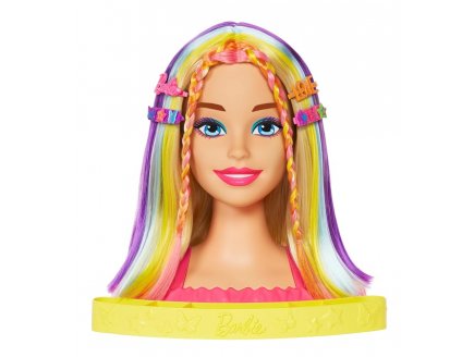 Tete a coiffer barbie blonde meches arc en ciel 22 pieces - color reveal - Mattel