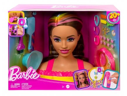 TETE A COIFFER BARBIE BRUNE MECHES ARC EN CIEL 22 PIECES - COLOR REVEAL - MATTEL - HMD80