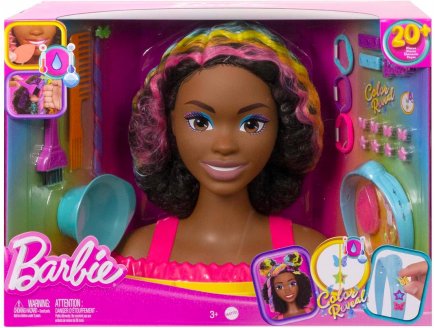 TETE A COIFFER METISSE NOIRE BARBIE MECHES ARC EN CIEL 22 PIECES - COLOR REVEAL - MATTEL