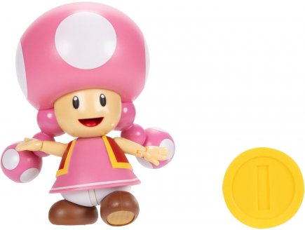 Toadette rose avec piece : figurine super mario 8 cm - figurine Nintendo articule - jakks