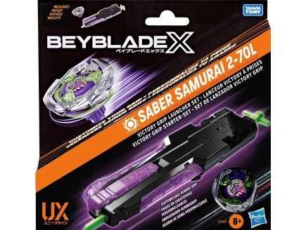 Toupie Beyblade x Pack Saber Samurai 2-70L avec Lanceur Victory � prise - Type Attaque - Pack toupie et lanceur - Hasbro G1862