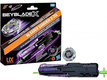 Toupie Beyblade x Pack Saber Samurai 2-70L avec Lanceur Victory � prise - Type Attaque - Pack toupie et lanceur - Hasbro G1862