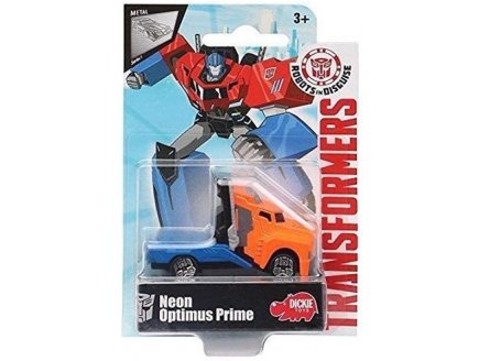 TRANSFORMERS : CAMION NEON OPTIMUS PRIME - VEHICULE MINIATURE METAL ORANGE ET BLEU - VOITURE - HASBRO