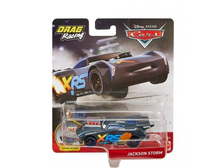 VEHICULE CARS DRAG RACING : JACKSON STORM AVEC PISTON - VOITURE MINIATURE XTREME RACING SERIES - MATTEL - GFV36