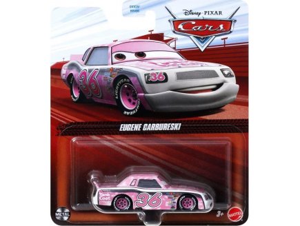 Vehicule Cars Eugene Carbureski - Voiture miniature rose et blanche - Mattel - JDL72