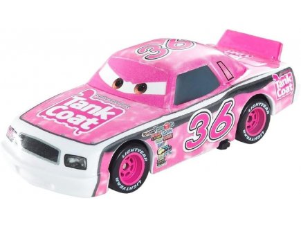 Vehicule Cars Eugene Carbureski - Voiture miniature rose et blanche - Mattel - JDL72