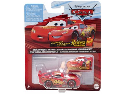 Vehicule cars flash mcqueen avec panneau rusteze - voiture miniature rouge - Mattel - gcc81