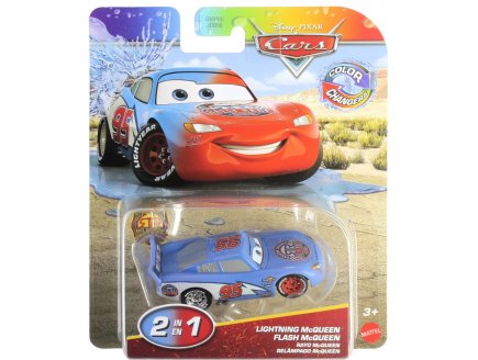 Véhicule Cars Flash Mcqueen change de couleur 2 en 1 - Voiture miniature bleu et rouge - Mattel - JHD86