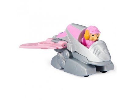 Vehicule en metal pat patrouille dino rescue : chienne stella et son helicoptere grise et rose - voiture miniature - Spin master