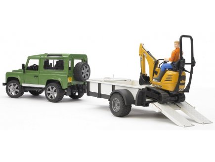 VEHICULE LAND ROVER + REMORQUE + MINI PELLE JCB + PERSONNAGE - BRUDER - 02593