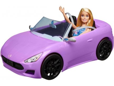 Voiture cabriolet mauve barbie + poupee barbie - auto sportive - vehicule decapotable - Mattel - hby29