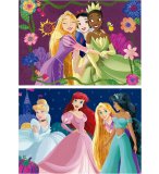 2 PUZZLES EN BOIS DISNEY PRINCESS : CENDRILLON ARIEL RAIPONCE JASMINE BLANCHE NEIGE TIANA 2 X 50 PIECES - DESSIN ANIME - EDUCA - 19672